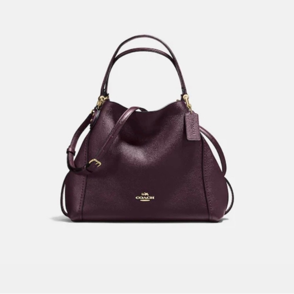 Coach Edie 28 Shoulder Bag Oxblood pebbled leather convertible tote NWOT
